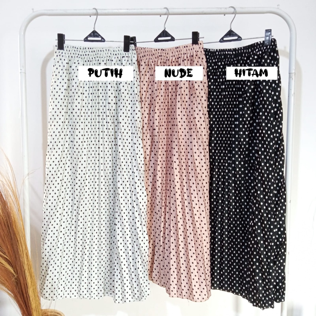 Rok panjang Plisket motif Polkadot