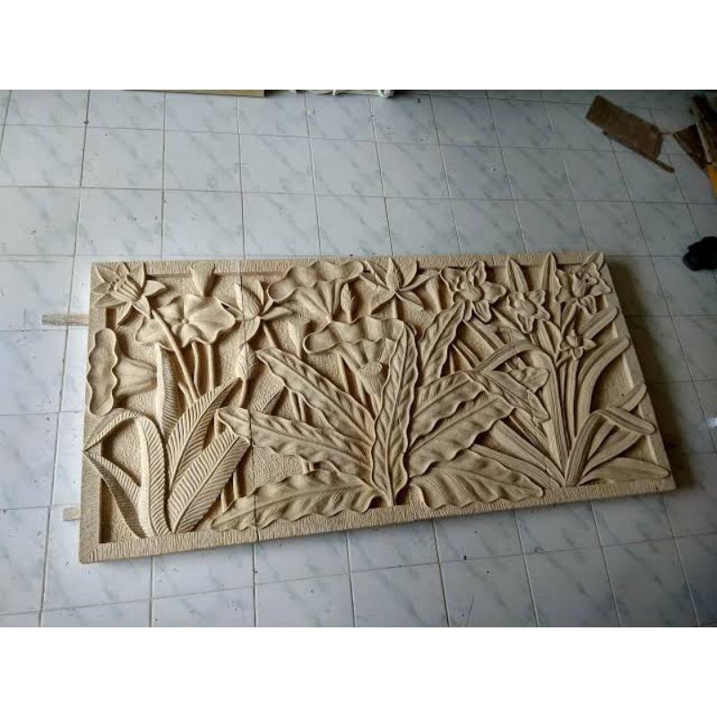 relief bunga bunga motif ukiran tempel hiasan dinding 60x300