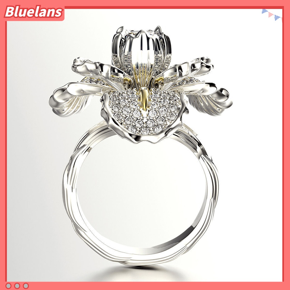 Cincin Desain Bunga Iris Aksen Berlian Imitasi Untuk Wanita