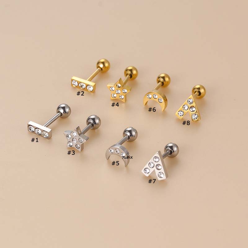 1pc Anting Tindik Tulang Rawan Telinga Bahan Stainless Steel Dengan Zircon 20 Gage