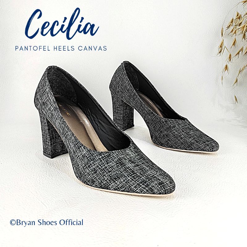 Bryan Cecilia Pantofel Heels Tahu Canvas Sepatu Kantor Formal Jumbo Bigsize Oversize 36-40 41 42 43