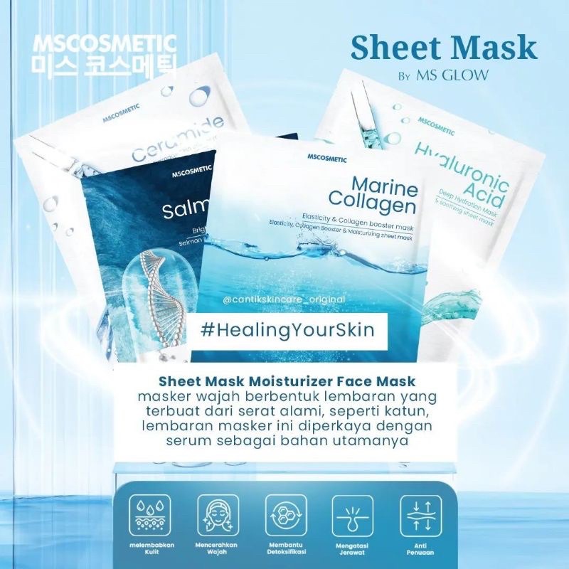 MS Glow Sheet Mask | Salmon DNA | Ceramide | Marine Collagen | Hyaluronic Acid Mask