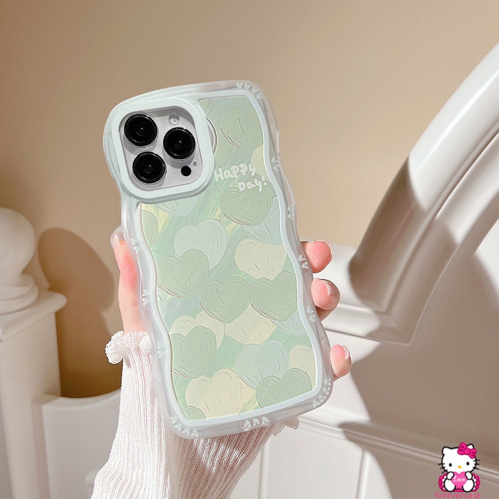 Soft Case Motif Hati Warna Hijau Untuk IPhone 11 12 13 14 Pro Max 6Plus 7Plus 14 Plus XR X XS Max 6 6s Plus 7 8 Plus SE 2020 11Pro Max