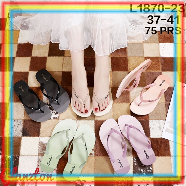 L1870-23 Sandal Jepit Karet Wanita Warna 2 Glanzton Sendal Jelly Anti Slip Cewek Warna Sembur Import