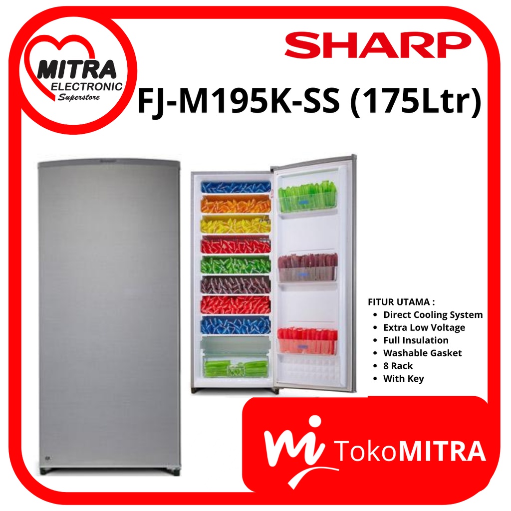 LEMARI ES FREEZER SHARP FJ-M195K-SS (8 Rak & 175L)