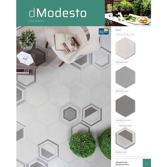 KERAMIK LANTAI 34X39 CM ROMAN HEXAGONAL DMODESTO PERLA GRADE A