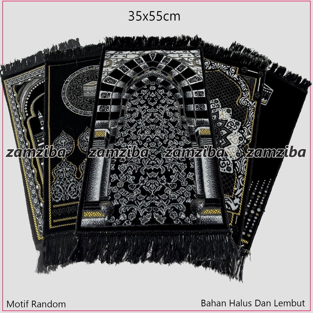 Sajadah Turki Mini Motif Kiswah Kusus Hitam Ukuran 35x60 Sejadah ANAK Perlengkapan Sholat Zamziba