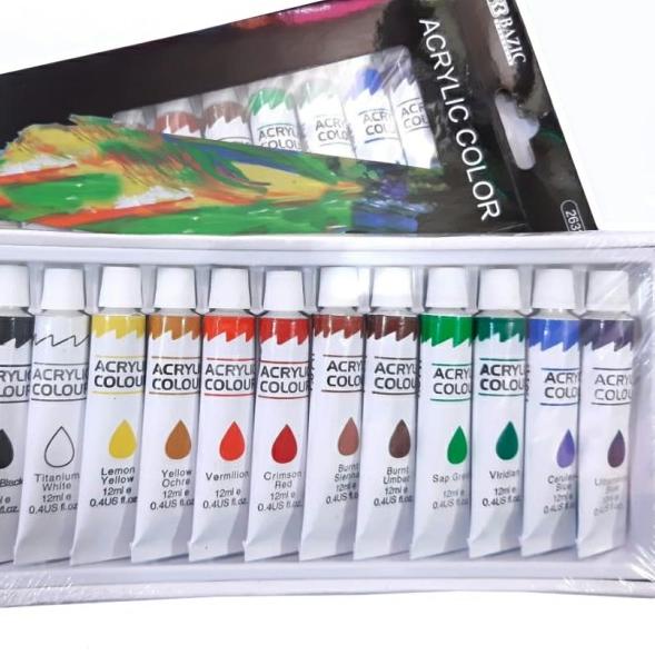 

SET 12 COLOR BAZIC ACRYLIC PAINT CAT AKRILIK - 12x6ml