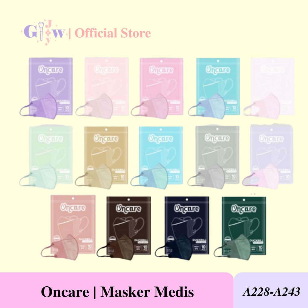 A228-A243 ONCARE masker duckbill embos 3 ply murah warna warni sarung tangan wajah pink biru hijau ungu lilac green purple blue premium mask on care