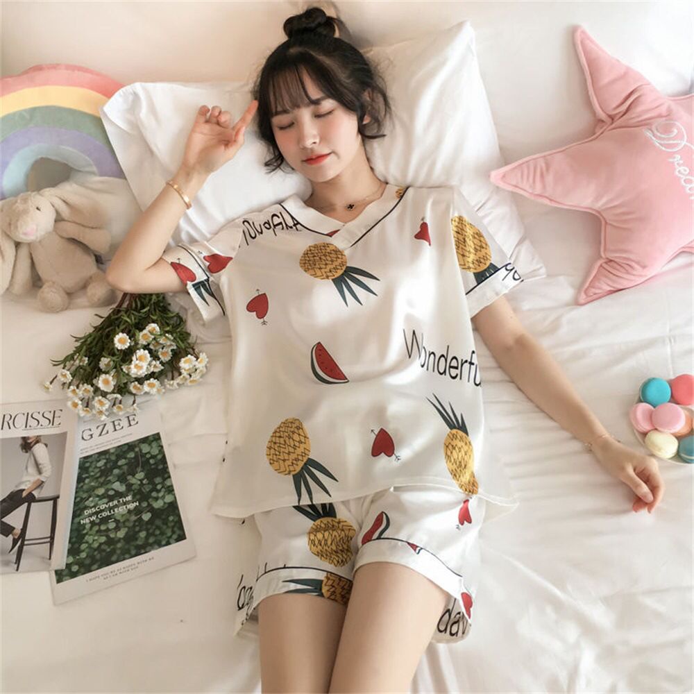 GROSIRTAS TG0335 Set Baju Tidur Wanita Import/Piyama Satin Berkarakter