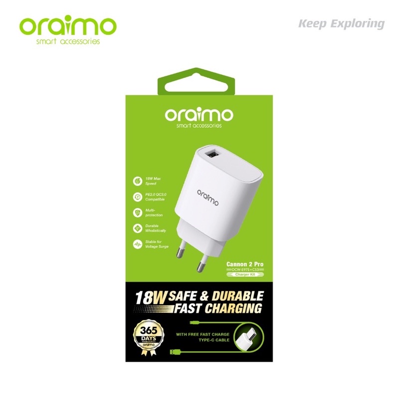 Oraimo OCW-E97S+C53 Cannon 2 Pro Charger Kit Type-C 18W Fast Charging - Garansi 1 Tahun