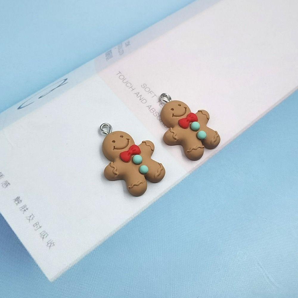 【 ELEGANT 】 10 Pcs Gingerbread Man Pendant Cute Kawaii Anak Hadiah Perhiasan Liontin Kunci Cincin Gantung Untuk Membuat Perhiasan Perlengkapan Natal Christmas Key Chain DIY Jewelry