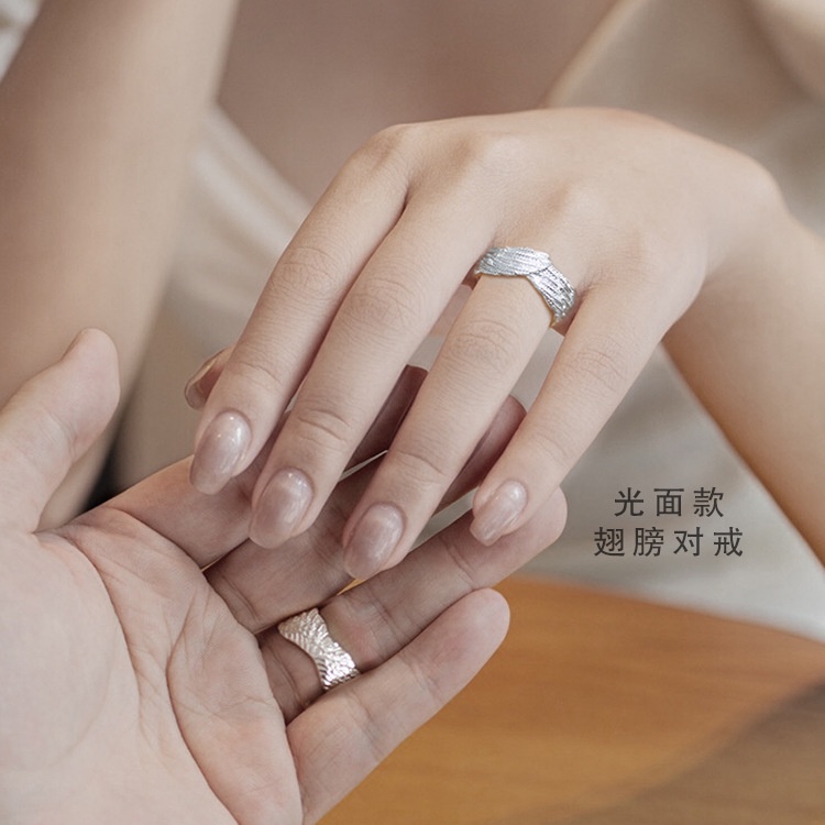 Cincin Model Terbuka Desain Sayap Malaikat Warna silver Untuk Pria Dan Wanita