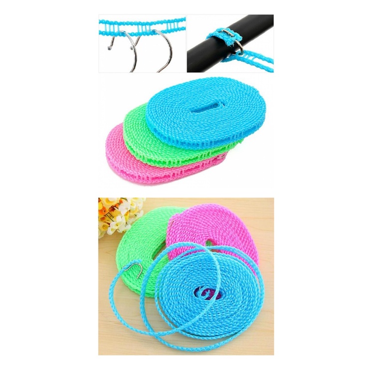 MURAH!!! YUN Mall Gantungan Baju Tali Jemuran 5 Meter  Praktis Serbaguna Clothes Line Laundry Tambang 5M Magic Hanger 5Meter Rope Panjang dengan Pengait Hook