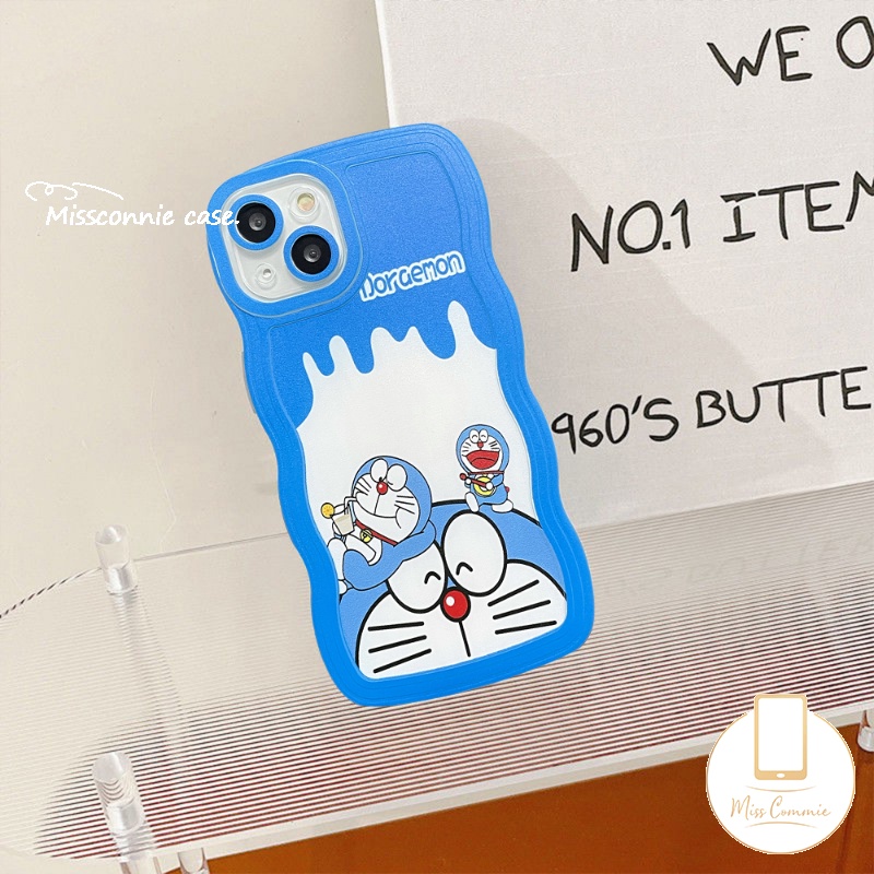 Case OPPO A78 A17 A16K A15 A54 A16 A57 A7 A1K A12 A95 A55 A76 A96 A16s A74 A53 A9 A12E A15s A5s A5 A52 A16E A3s Reno 8T 8 7 6 F9 Kartun Doraemon Milk Tea Lucu Bergelombang Sarung Tepi