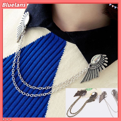 Bluelans Retro Collar Clip Punk Chain Tassel Blouse Shirt Angel Wing Tips Pin Brooch