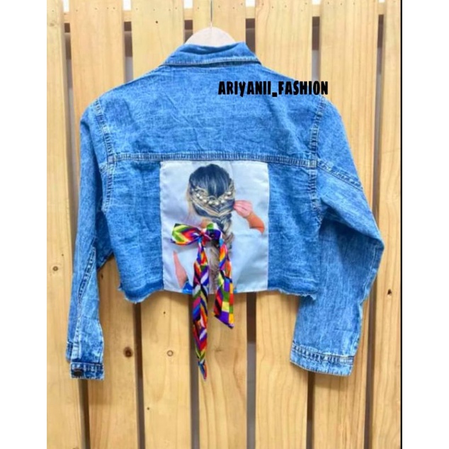 ARN - JAKET JEANS WANITA PITA BELAKANG JACKET JINS CROP OVERSIZE DENIM LD 120cm CEWEK SOBEK RAWIS MURAH KOREAN KEKINIAN ORIGINAL SNOW Wash