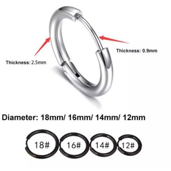 New Sale Anting Earring Ring Hoop Stainless Steel 8/10/12/14/16/18/20/30mm.  Batang 2.5mm. HARGA BUA