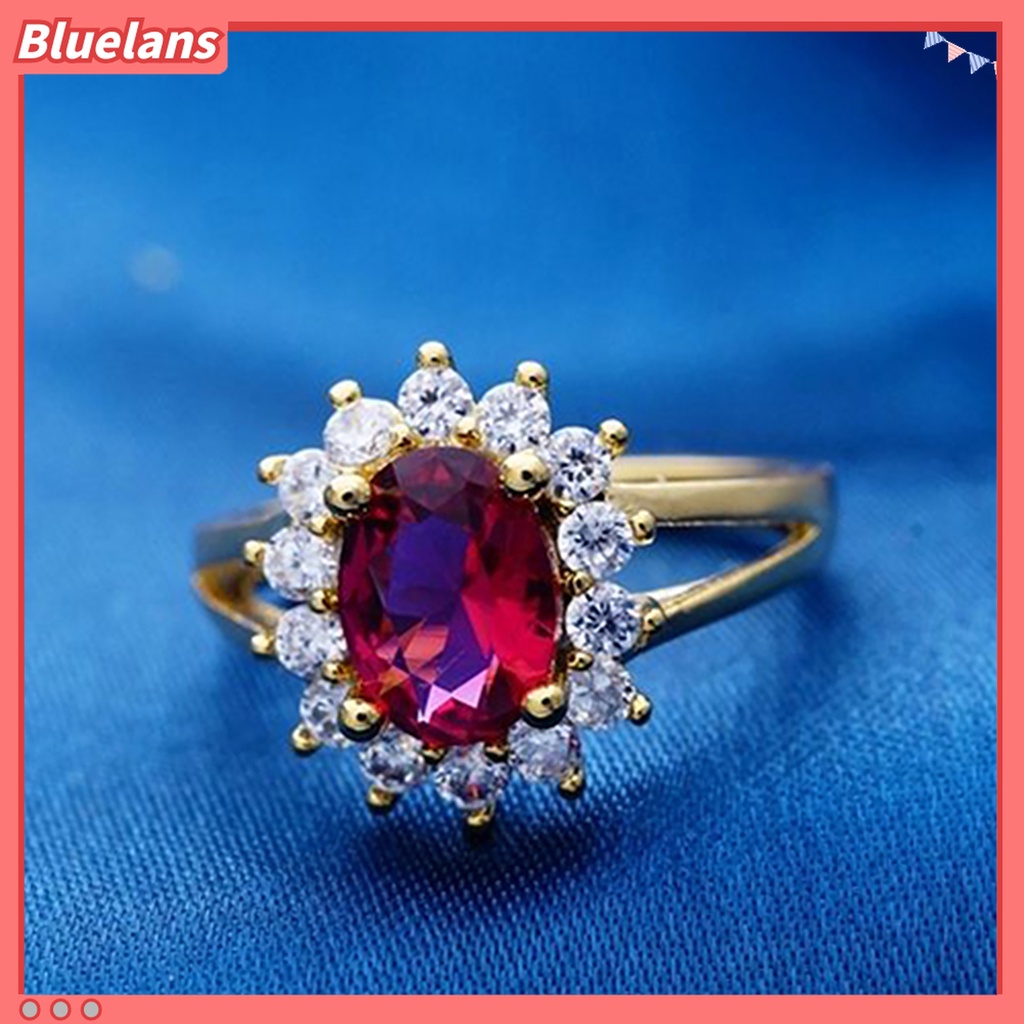 Bluelans Cincin Berlian Imitasi Gaya Elegan Untuk Pengantin Wanita