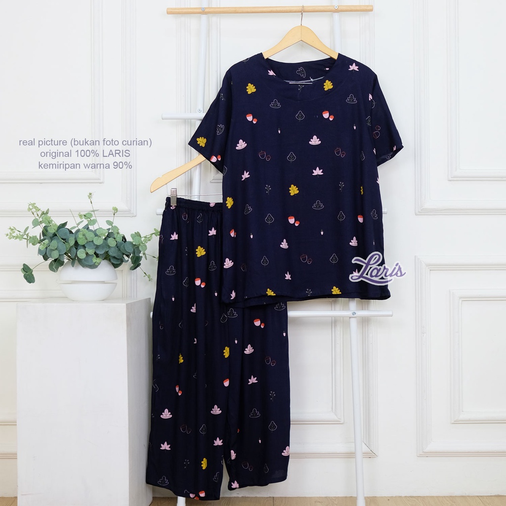 BIGSIZE | XXL 5L LD 120 140 CELANA 7/8 Alula Oneset Oblong Rayon Polos &amp; Motif Setelan Piyama Jumbo Original LARIS