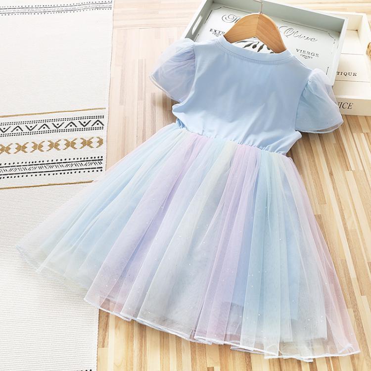 Anak Perempuan Frozen Elsa Dicetak Tulle Princess Dress Anak Lengan Panjang Elsa Gaun Pesta