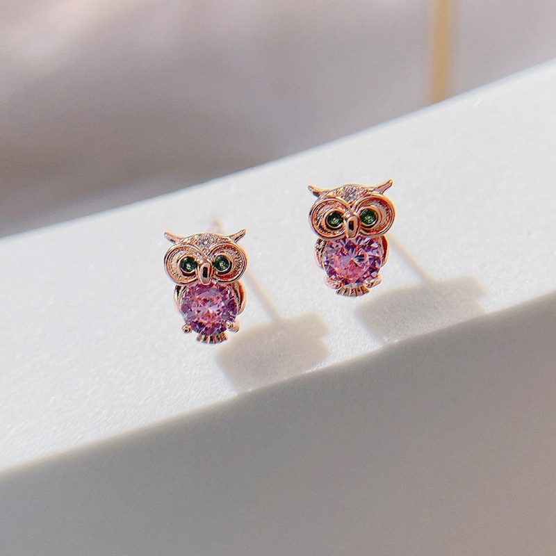Fancyqube Anting Desain Burung Hantu Aksen Kristal Untuk Wanita