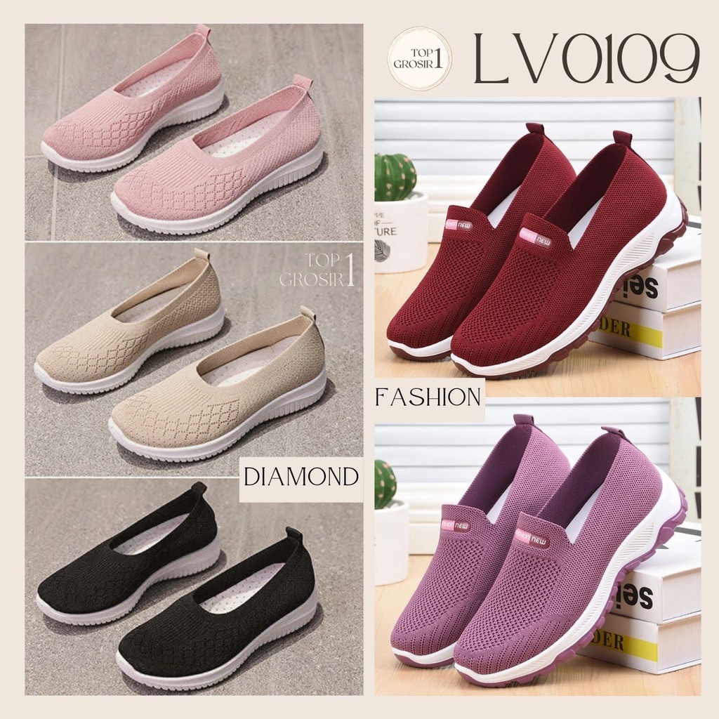 TOPGROSIR LV0109 Sepatu Slip On Wanita Import Sepatu Kerja /Sepatu Kerja Kanvas Lentur