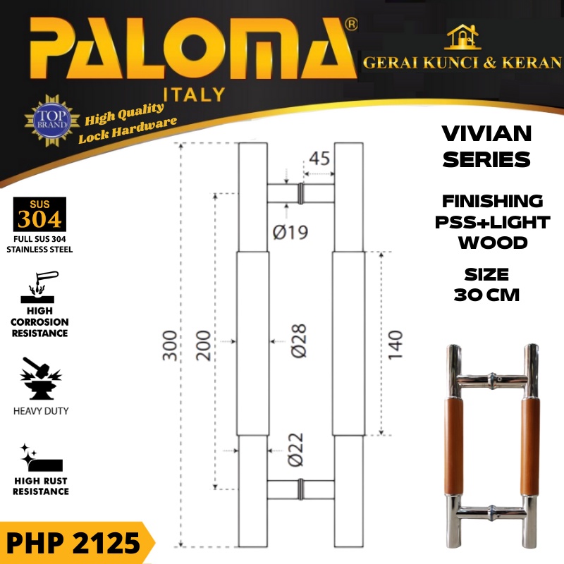 PALOMA PHP 2125 TARIKAN GAGANG PINTU 30 CM VIVIAN PSS + LIGHT WOOD