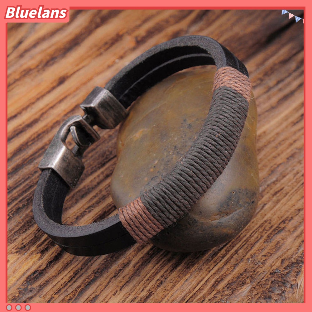 Gelang Bahan Kulit Imitasi Dengan Buckle Alloy Gaya Vintage Untuk Pria