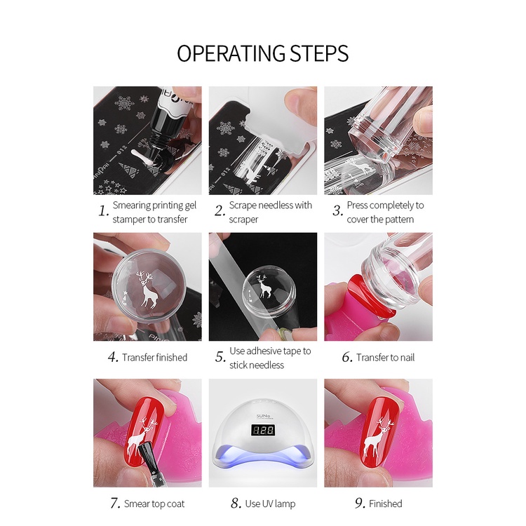 Stampel / Stamp Kuku Silicone + Scraper Dengan Tutup Nail Stamper Nail Art Berkualitas Cap Pegangan Transparan Silikon Pelat Cetak Kuku Bisa Dicuci Washable + Pengoles Cat Kuku