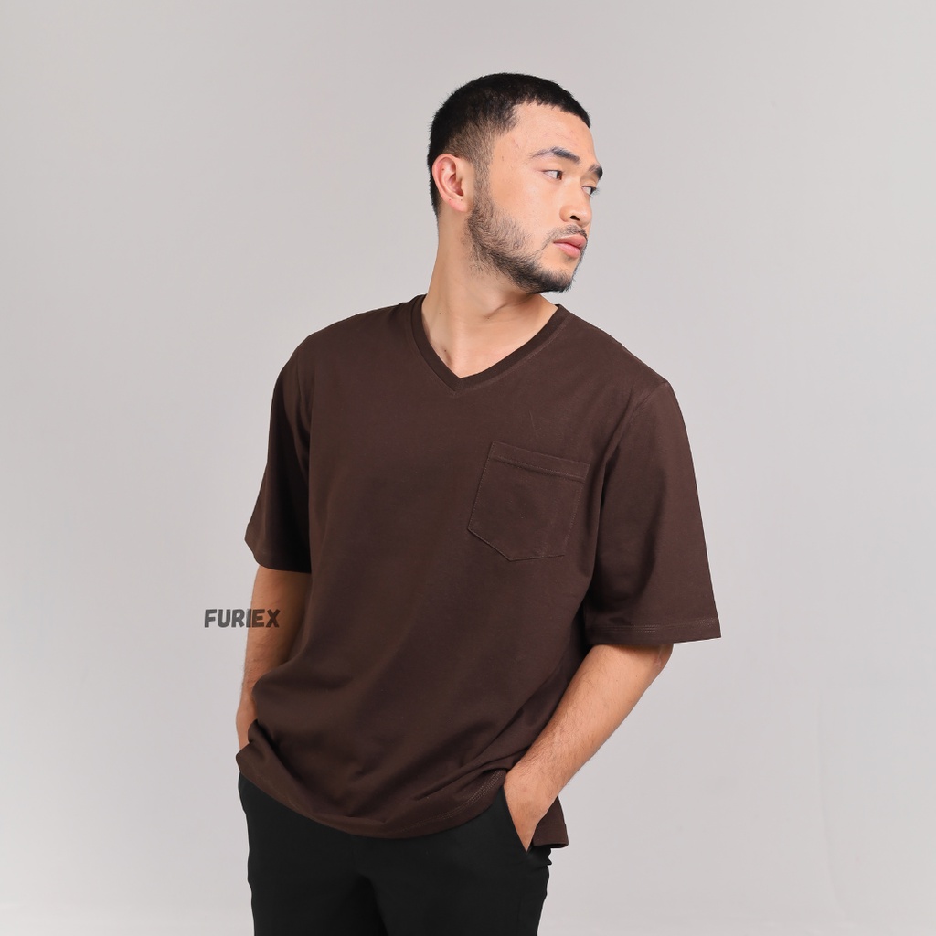 KAOS OVERSIZE POCKET | OVERSIZE KRAGH V-NECK | KAOS POLOS PRIA WANITA