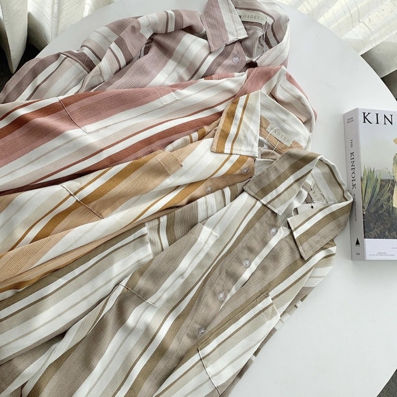 BASIC SHIRT CERENA STRIPE / KEMEJA WANITA OVERSIZE CANDY CUTE SHIRT XL