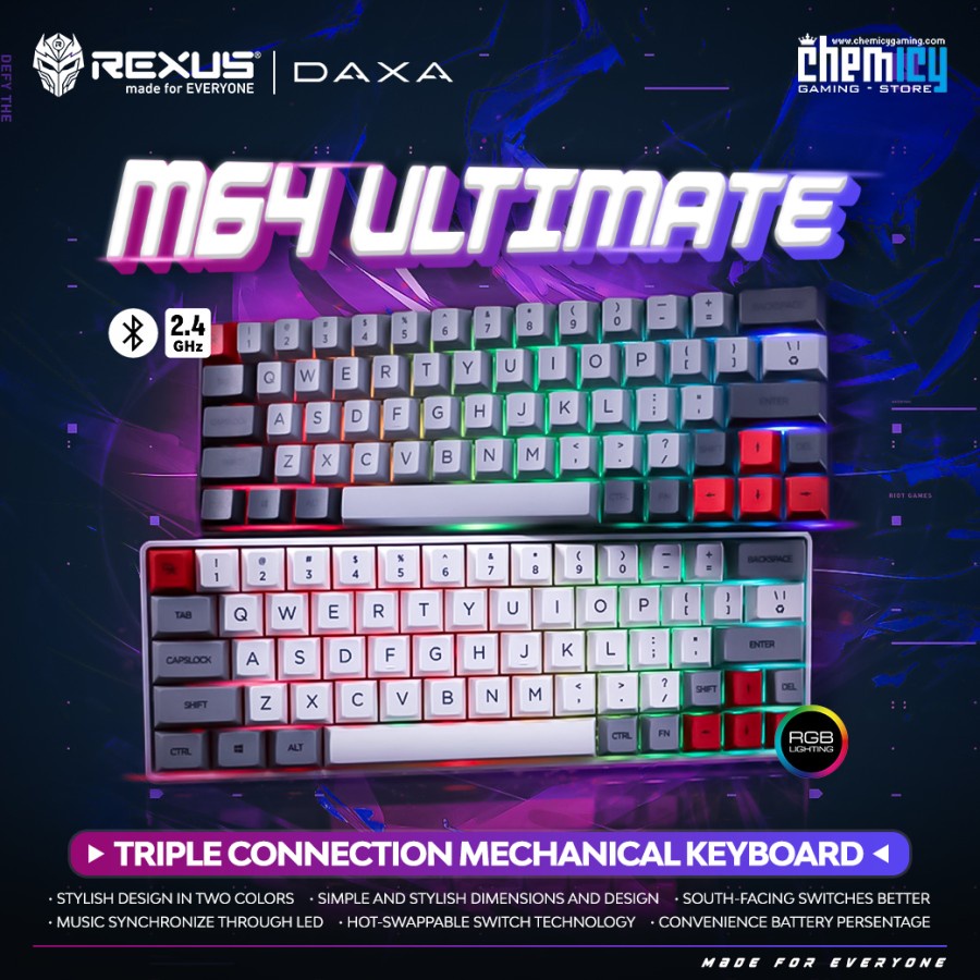 Rexus Daxa M64 Ultimate 60% RGB Hotswapp Mechanical Gaming Keyboard