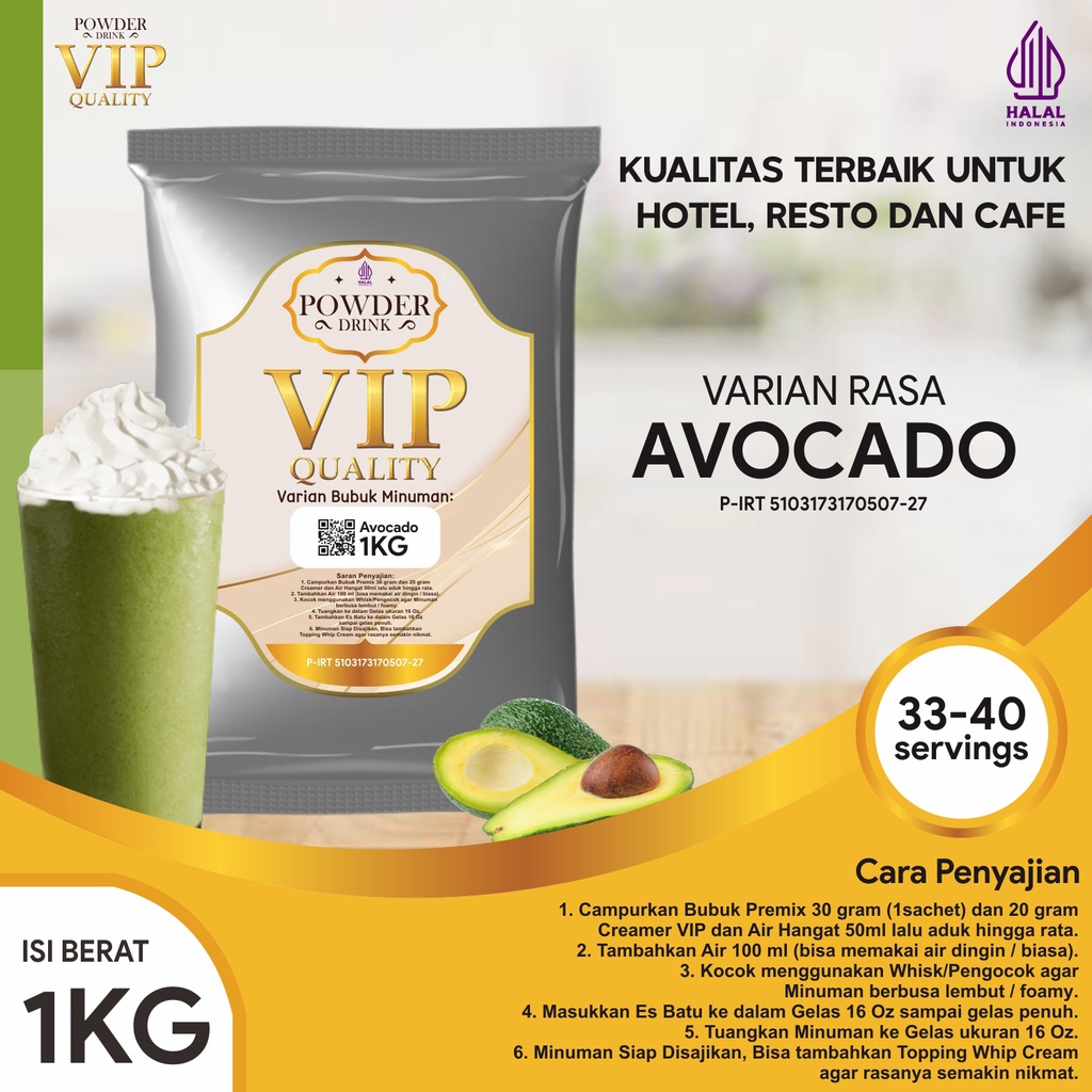 

Bubuk Minuman Kualitas VIP Rasa Avocado 1 Kg Alpukat Bubuk Minuman Kelas VIP Boba Drink Powder