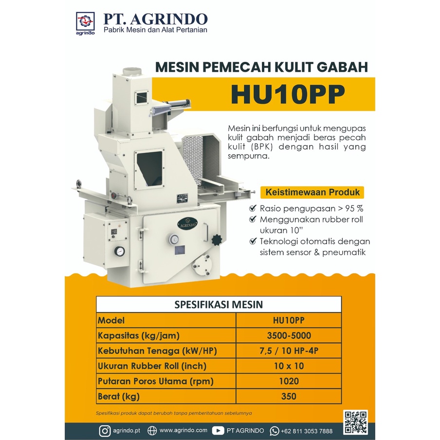 Pengupas Kulit Gabah Agrindo HU10PP