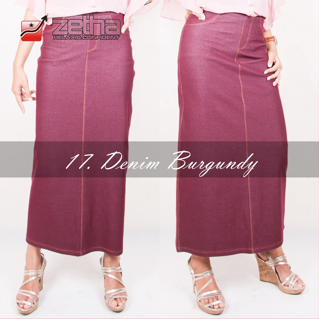 [BISA COD] ROK ZETHA DENIM BURGUNDY / ROK MODEL A-LINE / ROK ZETHA PANJANG / ROK JEANS / DENIM SPAND