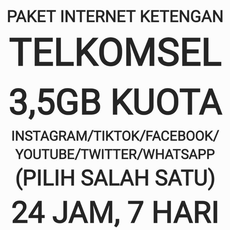 [CHAT DULU SEBELUM ORDER]Paket Internet Telkomsel Ketengan Sosmed Sosial Social Media 3,5 GB 7 Hari 