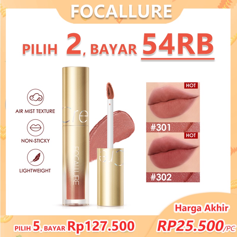 FOCALLURE Waterproof Velvet Matte Lipstick Air Mist  Silky-Smooth Lip Cream -Kometik Bibir