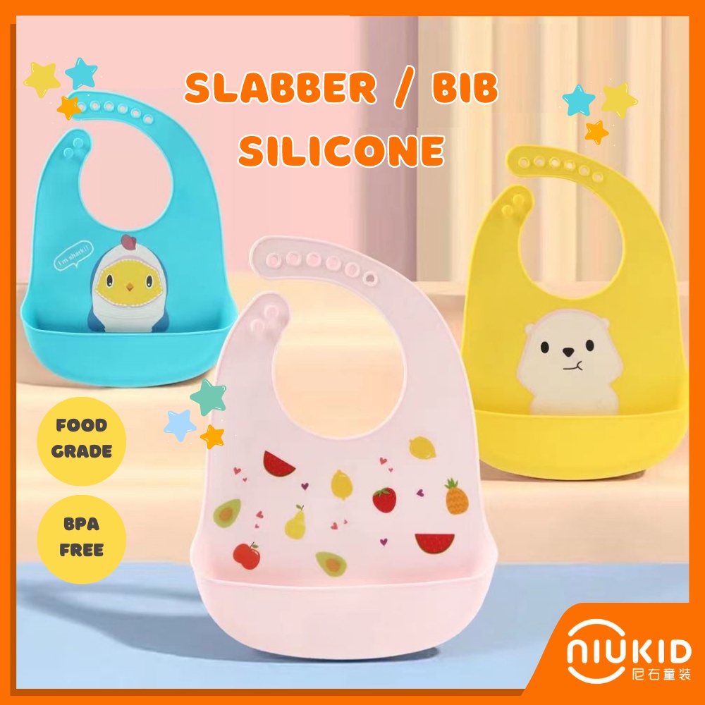 NIUKID CELEMEK MAKAN BAYI BABY BIB SLABBER FULL SILIKON