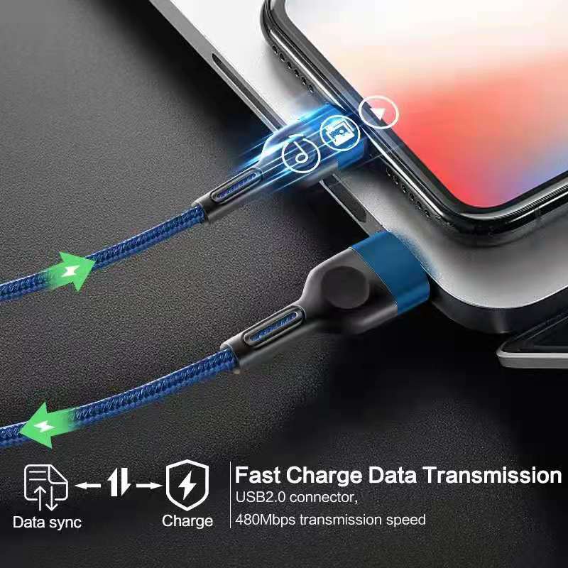 Kabel Data / Charger Micro Usb / Type C 3A Panjang 1 / 2m Anti Slip Untuk Iphone / Android