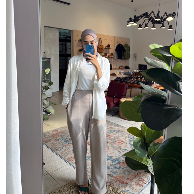 Nafii Arra Highwaist Tebal - Celana Kulot Waffle Uniqlo Strainght