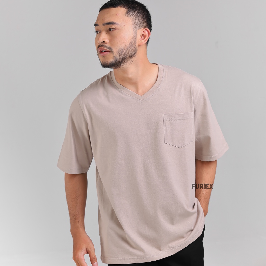 KAOS OVERSIZE POCKET | OVERSIZE KRAGH V-NECK | KAOS POLOS PRIA WANITA