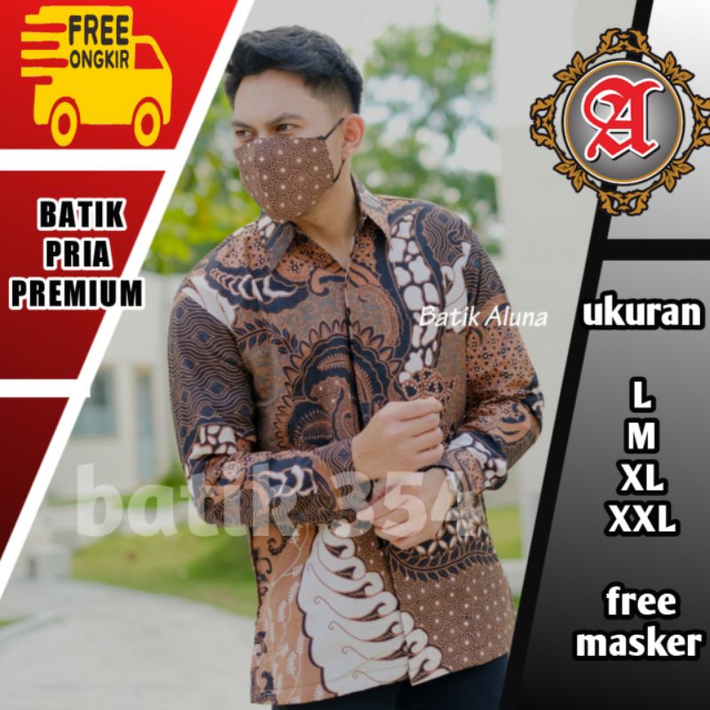 Baju Batik Pria Lengan Panjang Premium Aluna  batik pria Premium batik katun premium kemeja katun ba