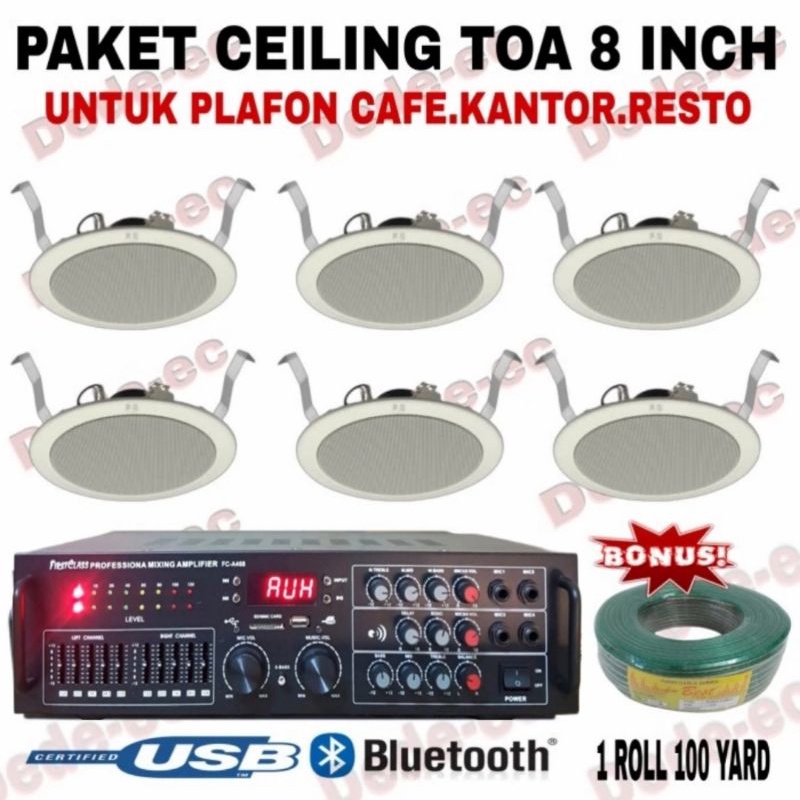 Paket Speaker Ceiling Toa 8 inch Original+Amplifier Bluetooth