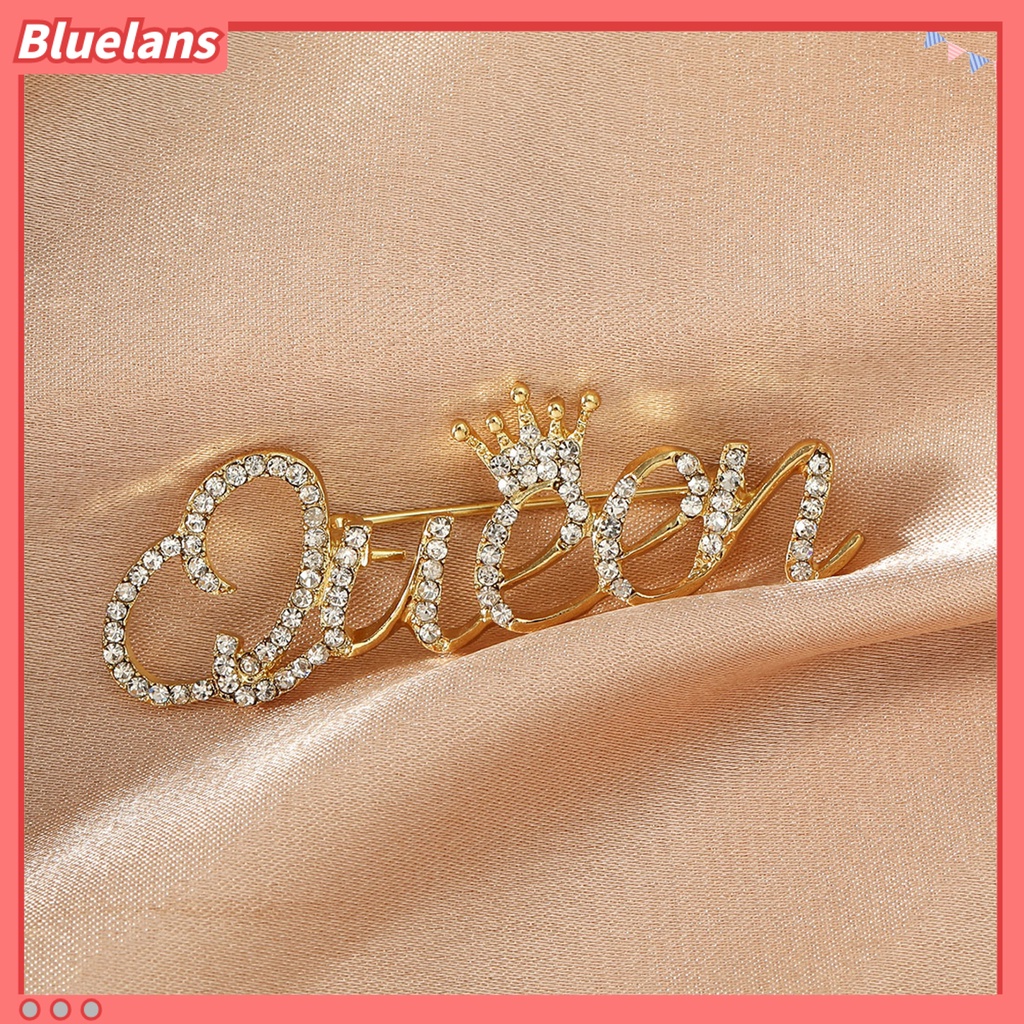 Bluelans Fashion Women Rhinestone Queen Letter Crown Shape Decor Brooch Pin Jewelry Gift