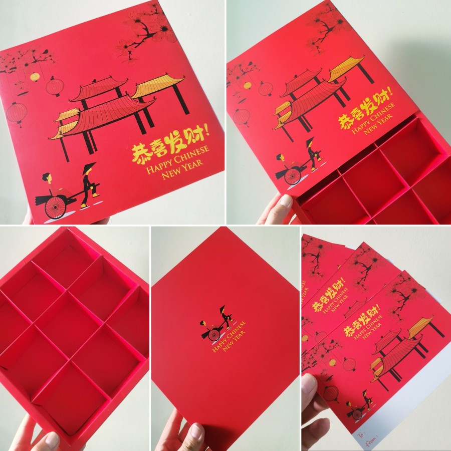 

5 pcs Box Imlek Kotak Kue Eggtart Sekat 9 Kardus Kemasan Kue Soes Dus Hampers Packaging Chinese New Year