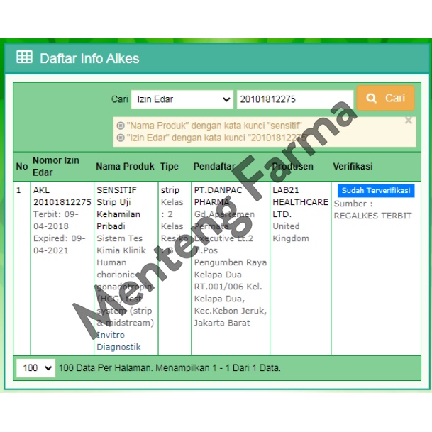 Sensitif Compact - Alat Uji Kehamilan Pribadi