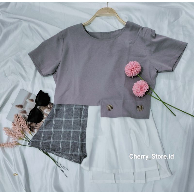 Cherry_ blouse atasan Korean style variasi kancing