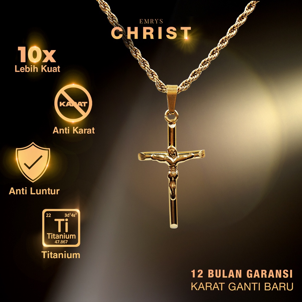 Emrys Liontin Set CHRIST GEN II Titanium Anti Karat Kalung Liontin Salib Titanium Pria Wanita