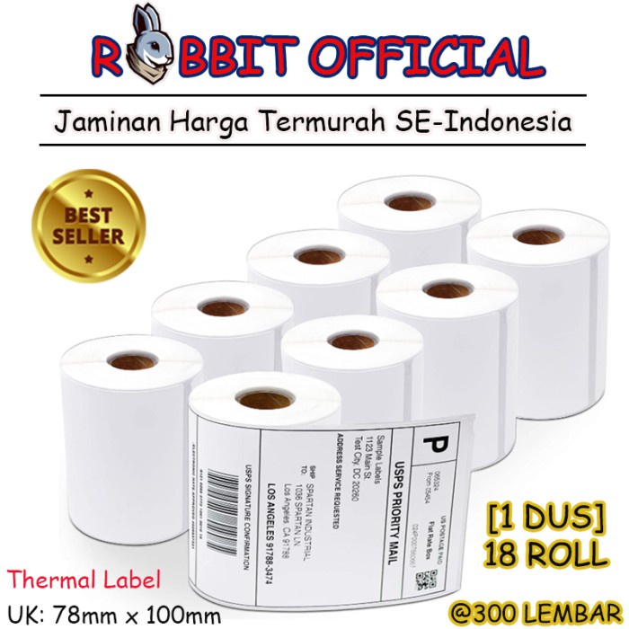 

Kertas Thermal Promo 1 Box, Kertas Thermal Label Sticker Barcode 78X100 Mm 300 Pcs